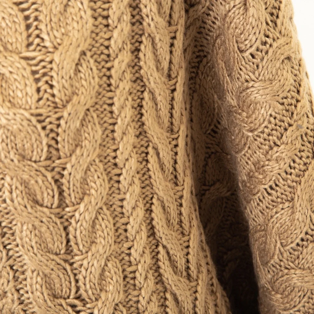 Cable knit sweater poncho black & camel XL/1X Brittany Humble